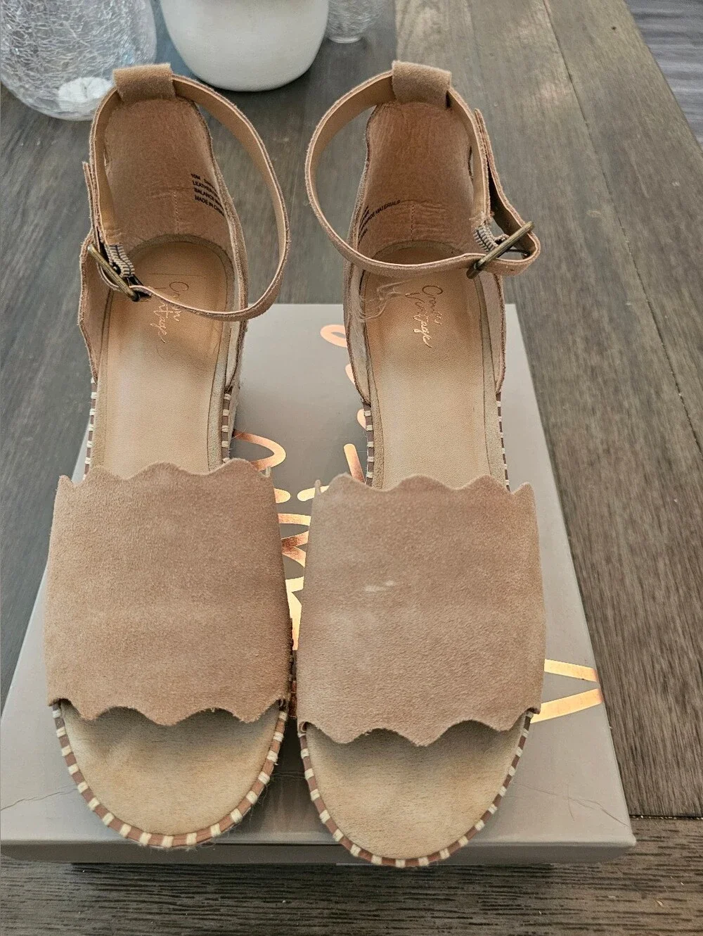 Crown Vintage Daffodil Camel Suede Espadrille Wedge Sandals Size 10